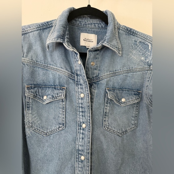 Reformation Kacey Musgraves Deeper Well Denim Pearl Snap Shirt Jacket by Small - Picture 10 of 14